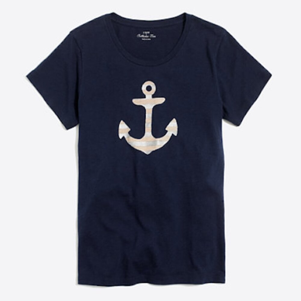 NEW NWT J. Crew Factory Striped Anchor Collector T Shirt  Color: Navy